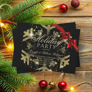 Guld Glitter & Ribbon Julafton Helgdag Black Inbjudningar