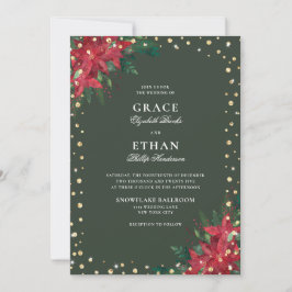 Guld Glitter Röda Grönten Blommigt jul Bröllop Inbjudningar
