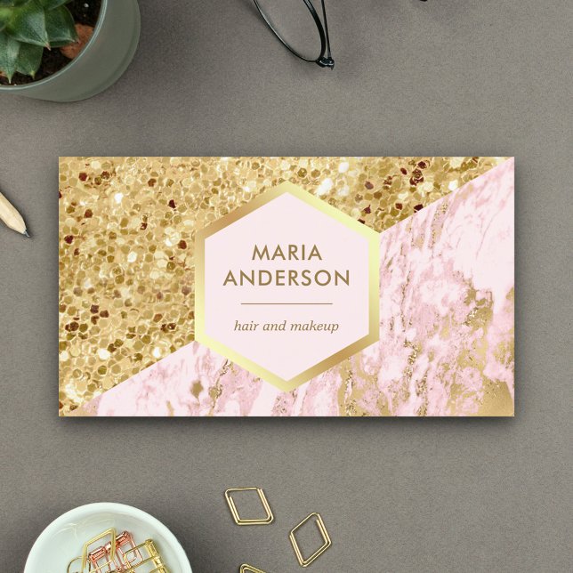 Guld Glitter Rodnad Rosa Marmor Smink Artist Visitkort (Skapare uppladdad)