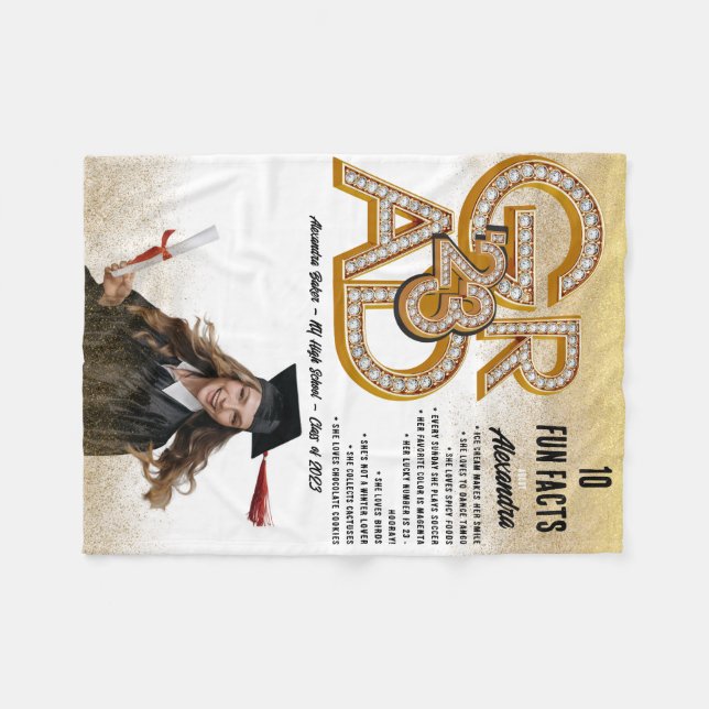 Guld Glitter Roligt Facts Photo 2023 Grad Studente Fleecefilt (Framsidan (Horisontell))