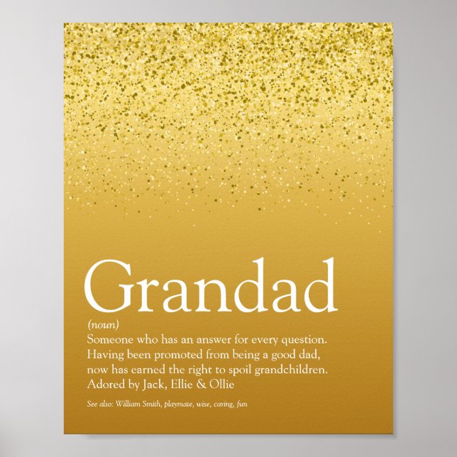 Guld Glitter Roligt Morfar Morfar Pappa Definition Poster (Framsidan)