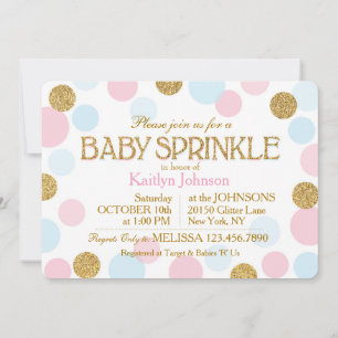 Guld Glitter Rosa Baby blue punkter Baby Sprinkle Inbjudningar