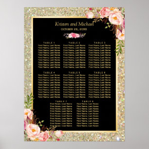 Guld Glitter Rosa Blommigt 8, sittplatsplan för Bo Poster