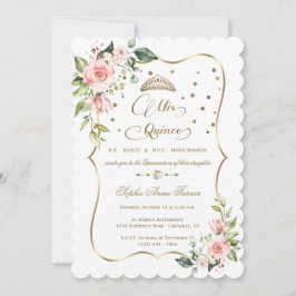 Guld Glitter Rosa Blommigt Mis Quince Quinceañera Inbjudningar