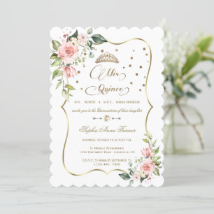 Guld Glitter Rosa Blommigt Mis Quince Quinceañera Inbjudningar