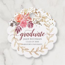 Guld Glitter Rosa Blommigt Student Gift Gåvor Etiketter