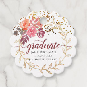 Guld Glitter Rosa Blommigt Student Gift Gåvor Etiketter
