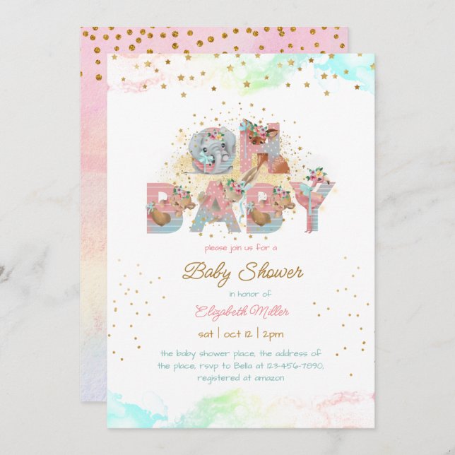 Guld Glitter Rosa Blue Loely Girl Baby Shower Inbjudningar (Fram/baksida)