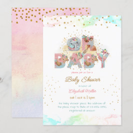 Guld Glitter Rosa Blue Loely Girl Baby Shower Inbjudningar