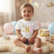 Guld Glitter Rosa Enhörning 1-års Födelsedag