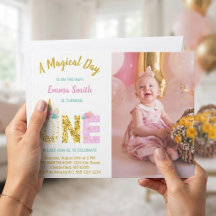 Guld Glitter Rosa Enhörning 1-års Födelsedagsfoto