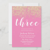 Guld Glitter Rosa Flickor 3:e födelsedag Party