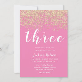 Guld Glitter Rosa Flickor 3:e födelsedag Party Inbjudningar