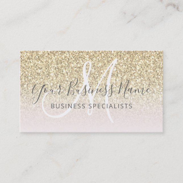 Guld Glitter Rosa Girly Business Logotyp Monogram Visitkort (Framsida)