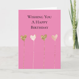 Guld Glitter Rosa Glam Heart Strings Birthag Kort