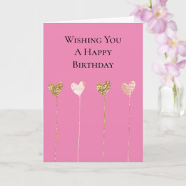 Guld Glitter Rosa Glam Heart Strings Birthag Kort
