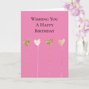 Guld Glitter Rosa Glam Heart Strings Birthag Kort