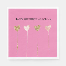 Guld Glitter Rosa Glam Heart Strings Birthag Pappersservett