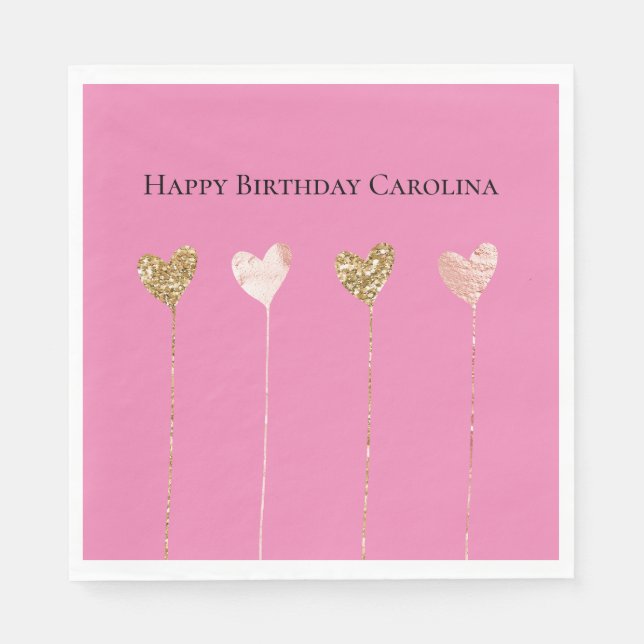 Guld Glitter Rosa Glam Heart Strings Birthag Pappersservett (Framsidan)
