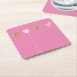 Guld Glitter Rosa Glam Heart Strings Birthag Underlägg Papper