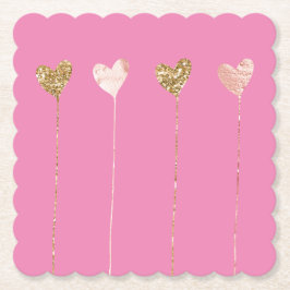 Guld Glitter Rosa Glam Heart Strings Birthag Underlägg Papper
