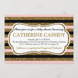 Guld- glitter, rosa kvartbaby showerinbjudan inbjudningar