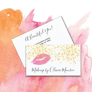 Guld Glitter Rosa Läppar Makeup Artist Affärskort Visitkort