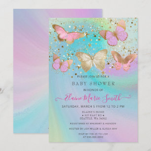 Guld Glitter Rosa Lila Butterflies Baby Shower Inbjudningar