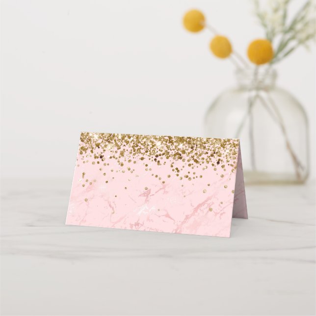 Guld Glitter  Rosa Marble Blank Placeringskort (Framsida)