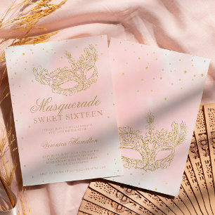 guld glitter rosa maskerad maskeringsmask Söt 16 Inbjudningar