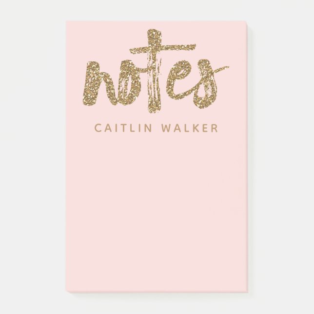 Guld Glitter  Rosa med anteckningsblock Post-it Block (Framsida)