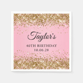 Guld Glitter Rosa Ombre 40:e födelsedag Pappersservett