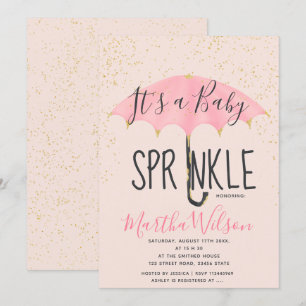 Guld glitter rosa paraply chic baby sprinkle inbjudningar