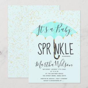 Guld glitter rosa paraply chic sprinkning av baby inbjudningar