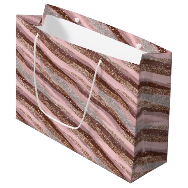 Guld Glitter Rosa Rand Large Gift Bag (Framsidan Vinklad)