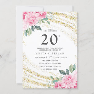 Guld Glitter Rosa ros 220:e födelsedagen Inbjudningar