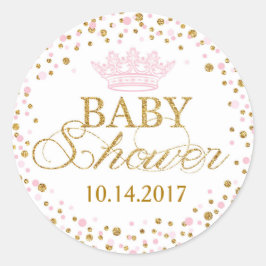 Guld Glitter Rosa Royal Princess Baby Shower Runt Klistermärke