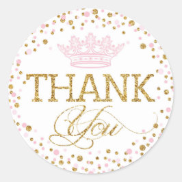 Guld Glitter Rosa Royal Princess Baby Shower Runt Klistermärke