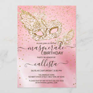 Guld Glitter Rosa Silke Masqueraaddag Inbjudningar