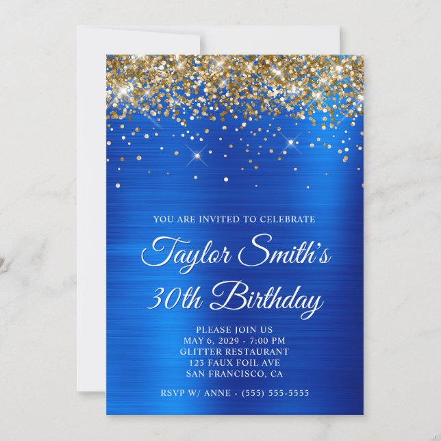 Guld Glitter Royal Blue 30års födelsedag Inbjudningar (Framsida)