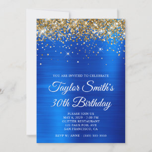 Guld Glitter Royal Blue 30års födelsedag Inbjudningar