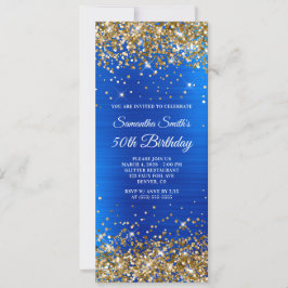 Guld Glitter Royal Blue Foil 50:e födelsedagen Inbjudningar