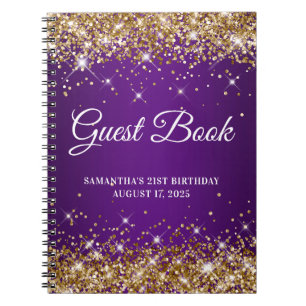 Guld Glitter Royal Lila 21:a födelsedagsgästboken Anteckningsbok