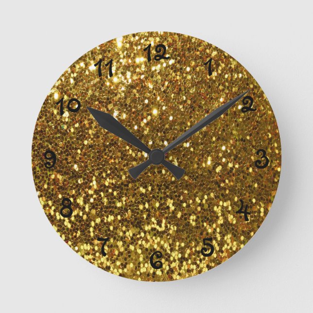 Guld Glitter Rund Klocka (Framsida)