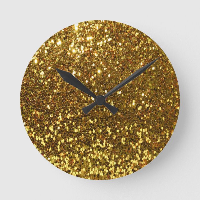 Guld- glitter rund klocka (Framsida)
