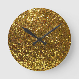 Guld- glitter rund klocka