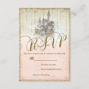Guld Glitter Sagobok Slott Bröllop RSVP Svar