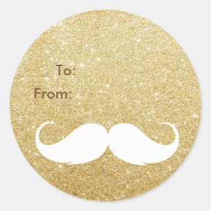 Guld Glitter Santa Mustache Helgdag Gift Märkre Runt Klistermärke
