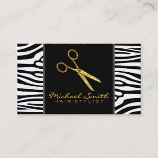 Guld Glitter-sax Hair Stylist Modern Zebra Visitkort
