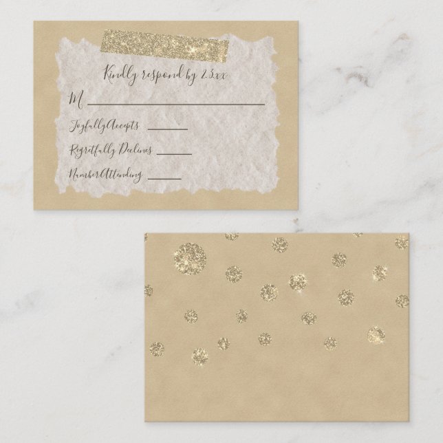 Guld Glitter Scrapbook Stil RSVP-kort Rådkort (Fram/baksida)